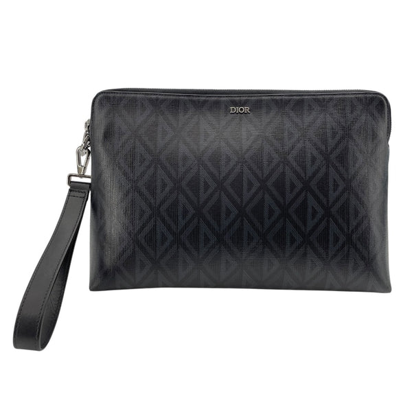 クリスチャン・ディオール Christian Dior CDダイヤモンドクラッチバッグ ブラックxグレー　シルバー金具 コーティングキャンバス ユニセックス クラッチバッグ