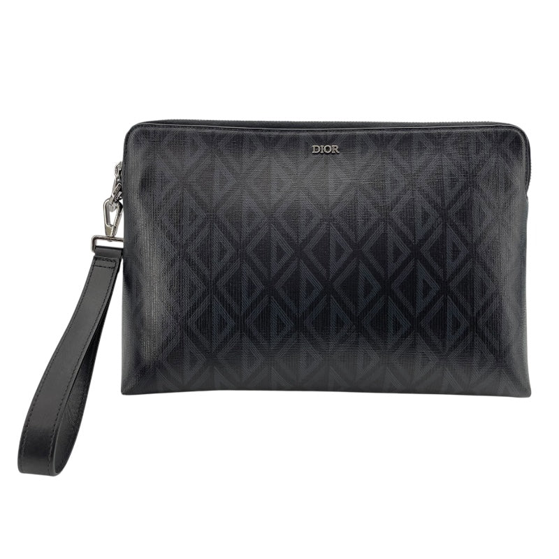 クリスチャン・ディオール Christian Dior CDダイヤモンドクラッチバッグ ブラックxグレー　シルバー金具 コーティングキャンバス ユニセックス クラッチバッグ