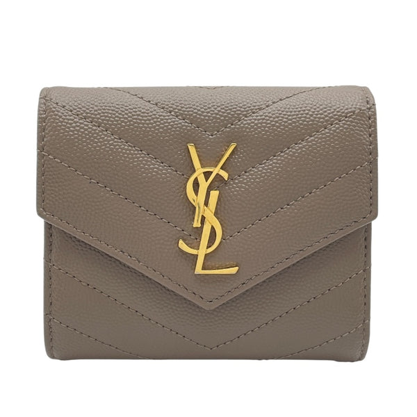 サンローラン SAINT LAURENT カサンドラマトラッセマルチフォールド ウォレット 692061 ベージュ系 GD金具 カーフ レディース 三つ折り財布