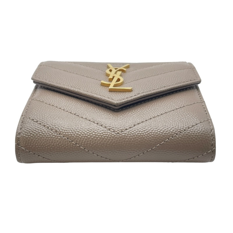 サンローラン SAINT LAURENT カサンドラマトラッセマルチフォールド ウォレット 692061 ベージュ系 GD金具 カーフ レディース 三つ折り財布