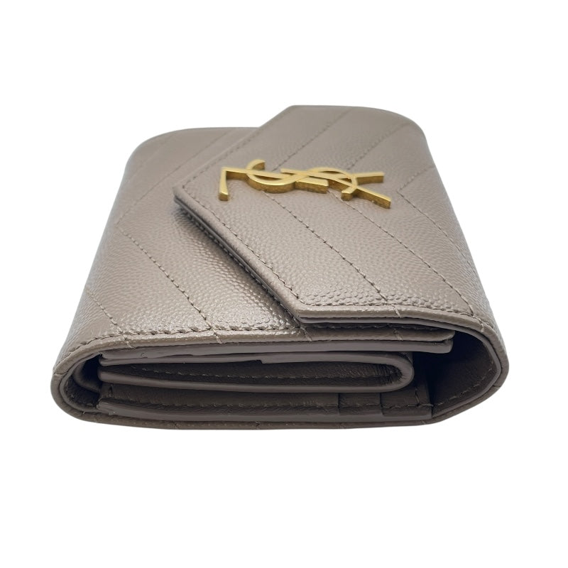 サンローラン SAINT LAURENT カサンドラマトラッセマルチフォールド ウォレット 692061 ベージュ系 GD金具 カーフ レディース 三つ折り財布