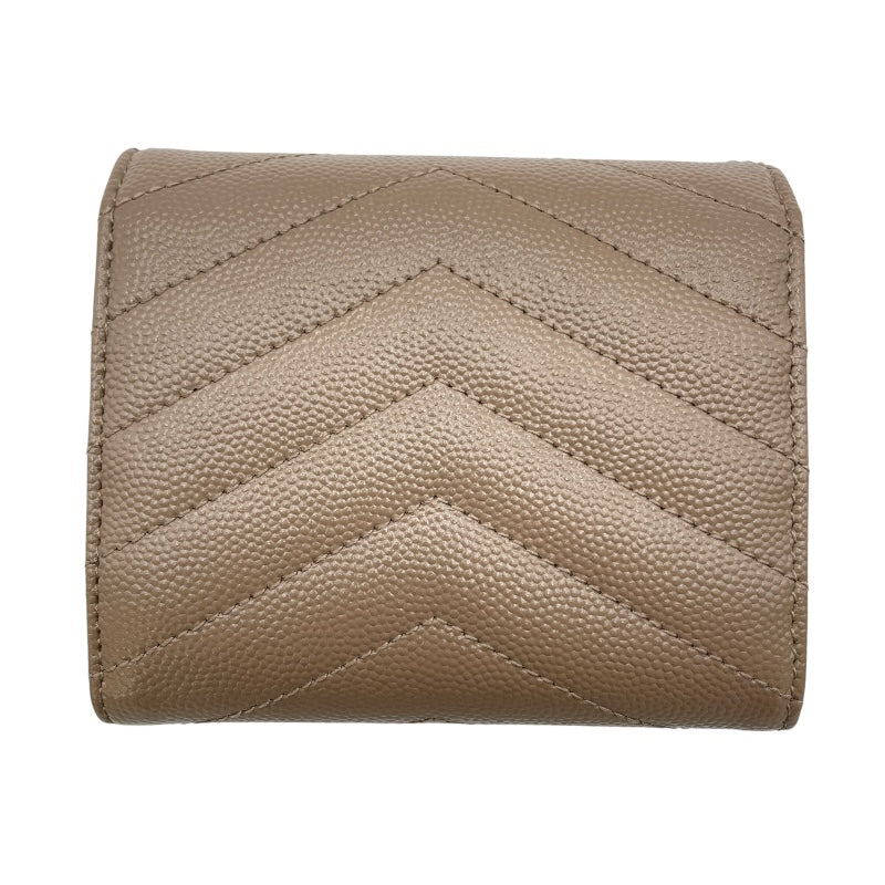 サンローラン SAINT LAURENT カサンドラマトラッセマルチフォールド ウォレット 692061 ベージュ系 GD金具 カーフ レディース 三つ折り財布