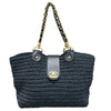 シャネル CHANEL ラフィアチェーンショルダー 10番台 ネイビー ゴールド金具 ラフィア レザー レディース ショルダーバッグ