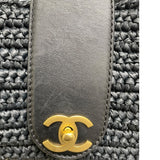 シャネル CHANEL ラフィアチェーンショルダー 10番台 ネイビー ゴールド金具 ラフィア レザー レディース ショルダーバッグ
