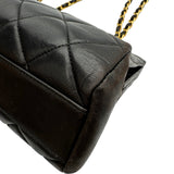 シャネル CHANEL ターンロックガマ口チェーンショルダー 4番台 ブラック ゴールド金具 ラム レディース ショルダーバッグ