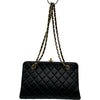 シャネル CHANEL ターンロックガマ口チェーンショルダー 4番台 ブラック ゴールド金具 ラム レディース ショルダーバッグ