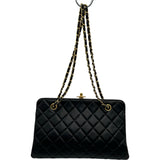 シャネル CHANEL ターンロックガマ口チェーンショルダー 4番台 ブラック ゴールド金具 ラム レディース ショルダーバッグ