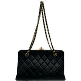 シャネル CHANEL ターンロックガマ口チェーンショルダー 4番台 ブラック ゴールド金具 ラム レディース ショルダーバッグ