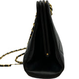 シャネル CHANEL ターンロックガマ口チェーンショルダー 4番台 ブラック ゴールド金具 ラム レディース ショルダーバッグ