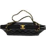 シャネル CHANEL ターンロックガマ口チェーンショルダー 4番台 ブラック ゴールド金具 ラム レディース ショルダーバッグ