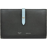 セリーヌ CELINE ストラップラージ長財布 グレー/ライトブルー シルバー金具 レザー レディース 二つ折り財布