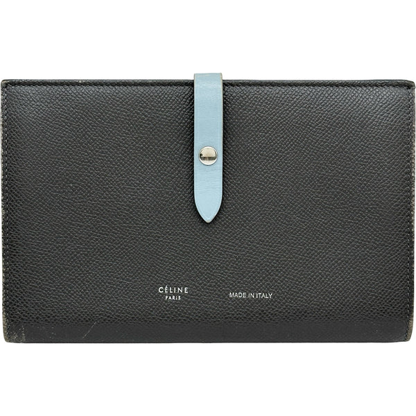 セリーヌ CELINE ストラップラージ長財布 グレー/ライトブルー