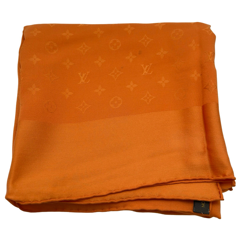 【希少】ルイヴィトン ヴィンテージ シルクスカーフ 大判 イタリア製 オレンジ ルイ・ヴィトン LOUIS VUITTON モノグラム柄大判ショール オレンジ