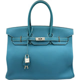 エルメス HERMES バーキン35 □K刻印 ブルージーン シルバー金具 トゴ レディース ハンドバッグ