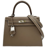 エルメス HERMES ケリー25 外縫い W刻印 エトゥープ シルバー金具 エプソン レディース ショルダーバッグ