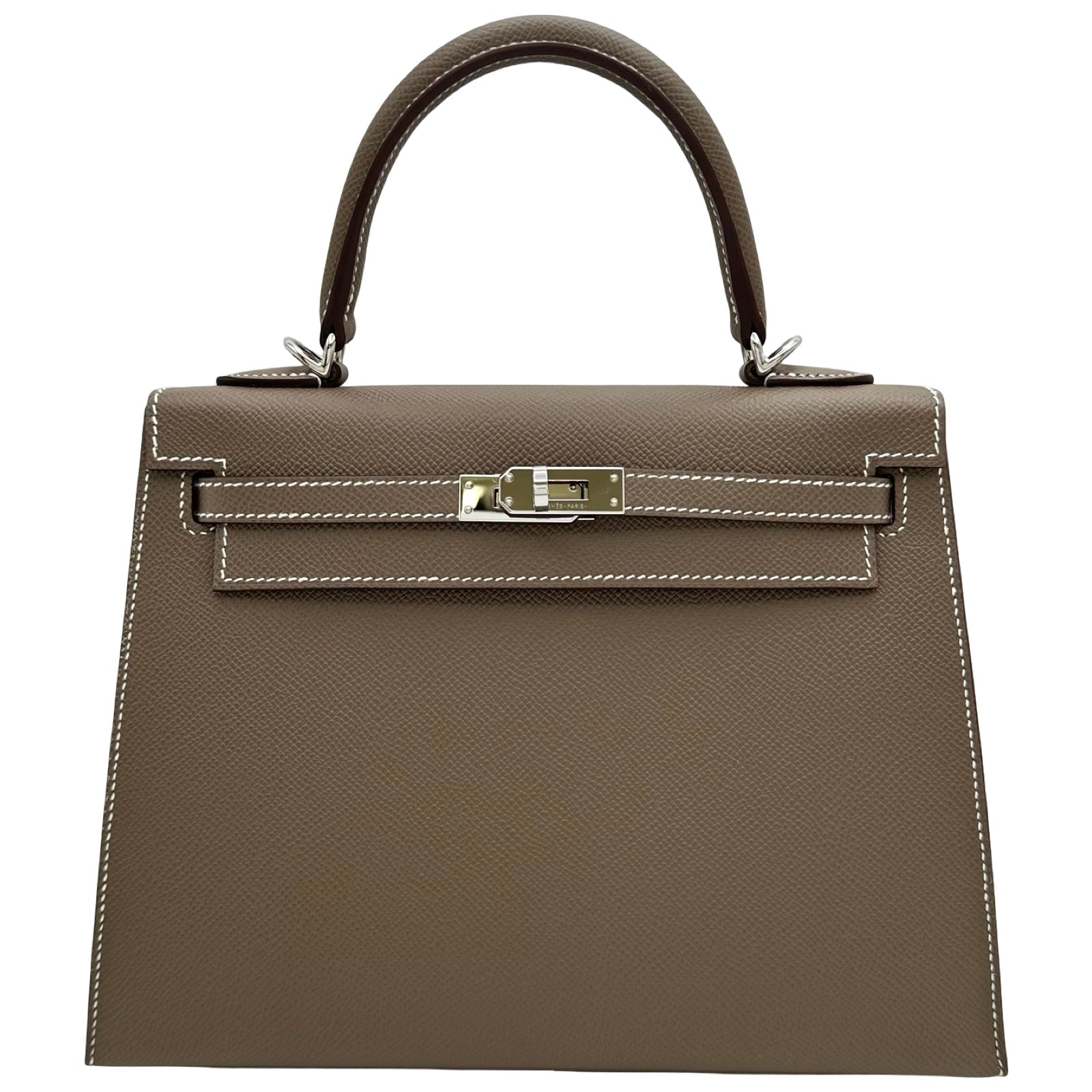 エルメス HERMES ケリー25 外縫い W刻印 エトゥープ シルバー金具