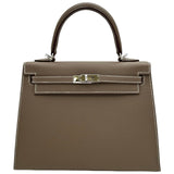 エルメス HERMES ケリー25 外縫い W刻印 エトゥープ シルバー金具 エプソン レディース ショルダーバッグ