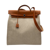 エルメス HERMES エールバッグMM □C刻 ベージュ/ゴールド ゴールド金具 トワル・レザー メンズ ショルダーバッグ