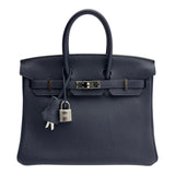 エルメス HERMES バーキン25 A刻 ブルーニュイ シルバー金具 トゴ レディース ハンドバッグ