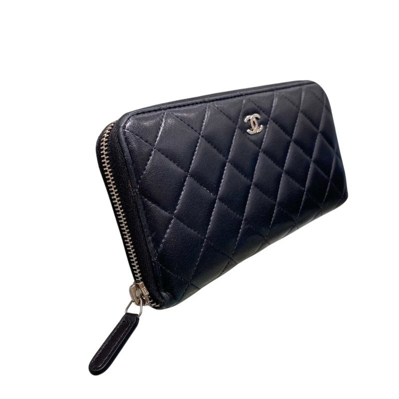シャネル CHANEL クラシックロングジップウォレット ブラック/SV金具 ラム レディース 長財布