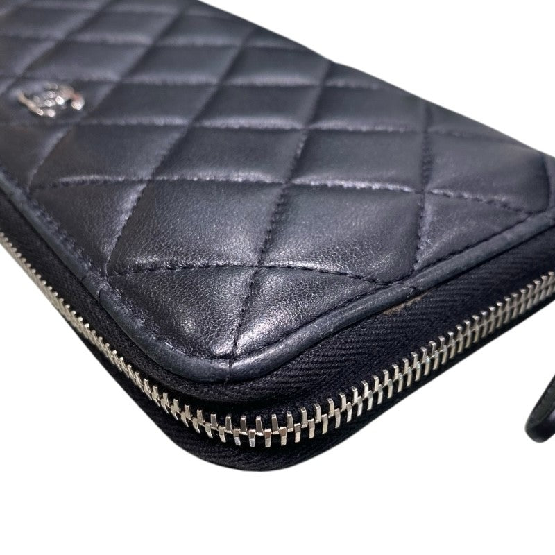 シャネル CHANEL クラシックロングジップウォレット ブラック/SV金具 ラム レディース 長財布