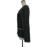 シャネル CHANEL ココマークボタンウールツイードノーカラージャケット P46302 グレー ウール レディース テーラードジャケット