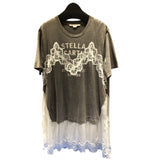 ステラ・マッカートニー STELLA McCARTNEY レース切替ロゴプリントTシャツワンピース 6JO318 グレー コットン レディース ワンピース