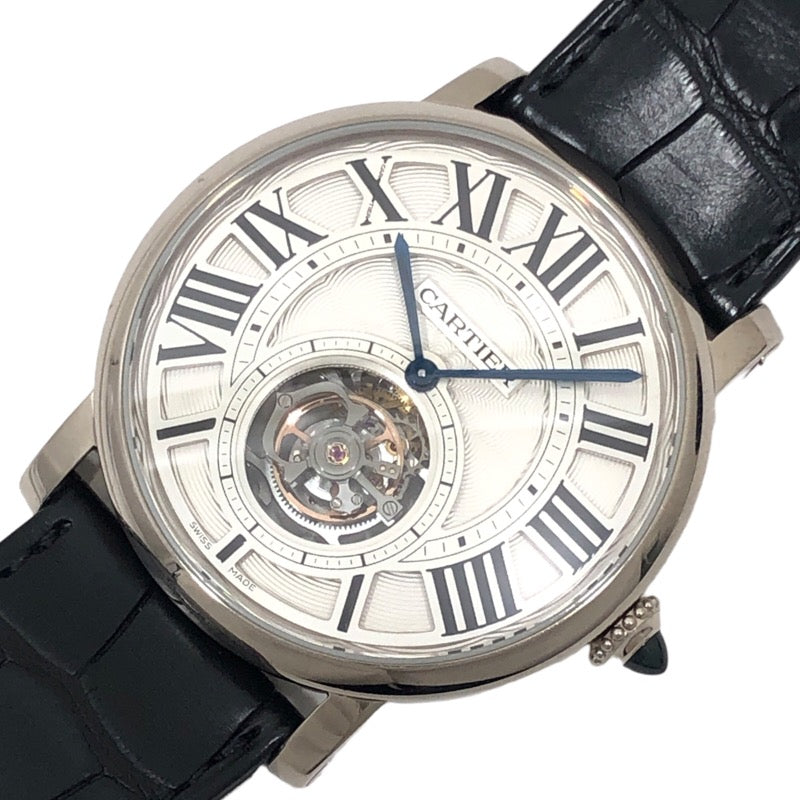 カルティエ Cartier ロトンド ドゥ カルティエ フライング トゥールビヨン W1556216 シルバー文字盤  K18WG/レザーストラップ 自動巻き メンズ 腕時計