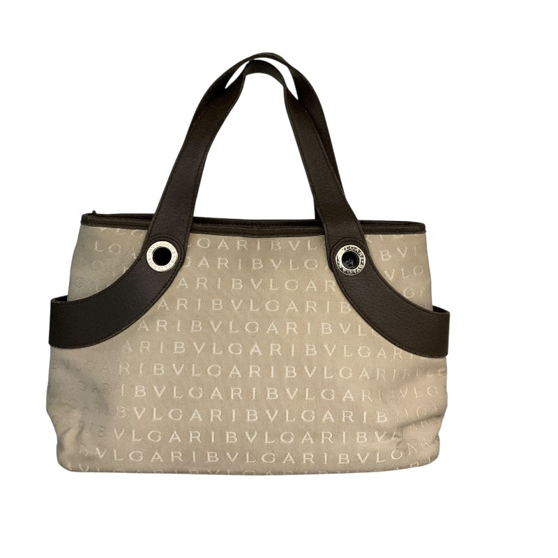 ブルガリ BVLGARI ﾛｺﾞﾏﾆｱ ﾊﾝﾄﾞﾊﾞｯｸﾞ ベージュ ﾛｺﾞｷｬﾝﾊﾞｽ レディース ハンドバッグ