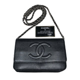 シャネル CHANEL ココマークチェーンウォレット A48654 ブラック シルバー金具 キャビアスキン レディース ショルダーバッグ