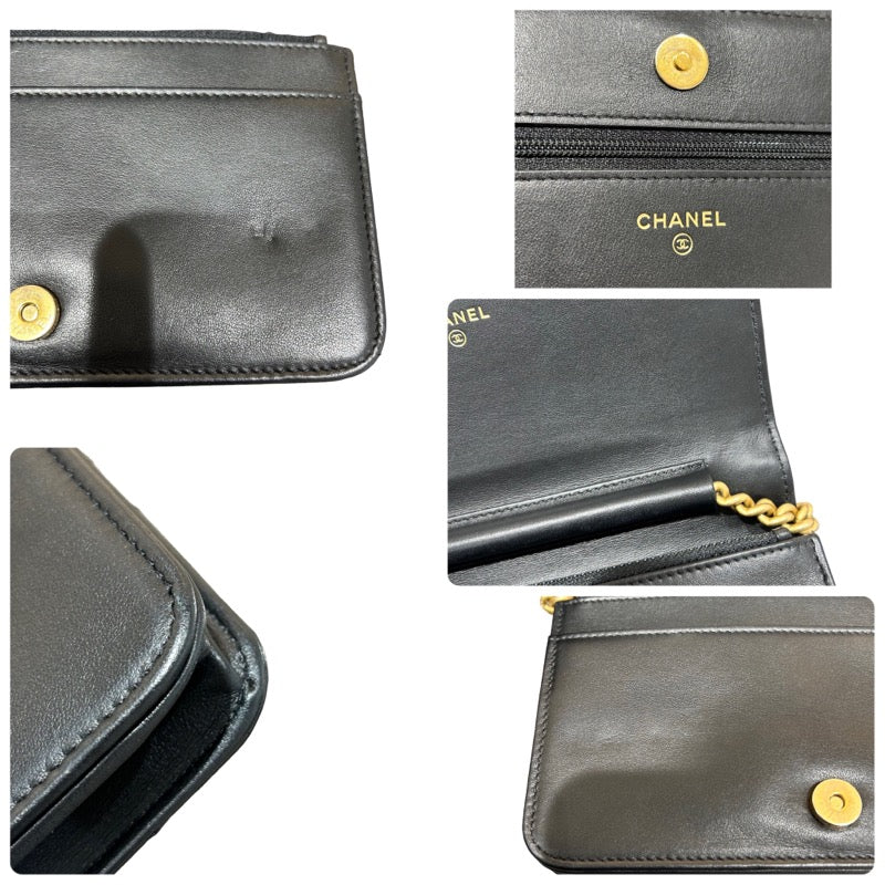 シャネル CHANEL ボーイシャネルチェーンウォレット ブラック/ゴールド ゴールド金具 カーフスキン レディース ショルダーバッグ