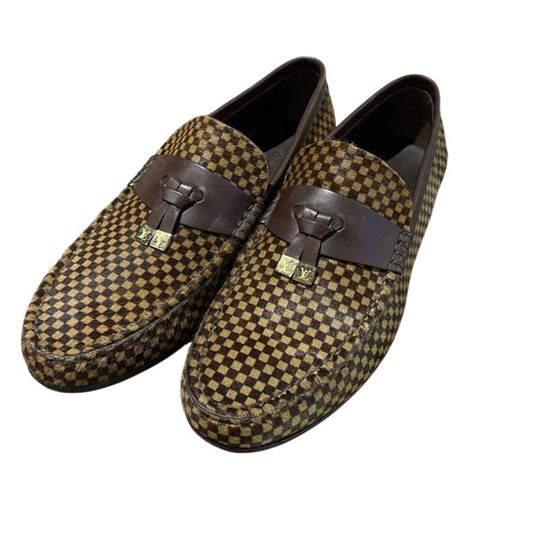 ルイ・ヴィトン LOUIS VUITTON ダミエローファー ブラウン ハラコ メンズ ローファー