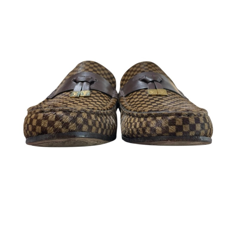 ルイ・ヴィトン LOUIS VUITTON ダミエローファー ブラウン ハラコ メンズ ローファー