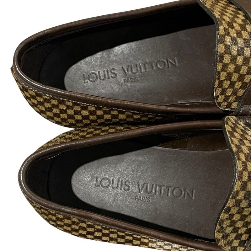 ルイ・ヴィトン LOUIS VUITTON ダミエローファー ブラウン ハラコ メンズ ローファー