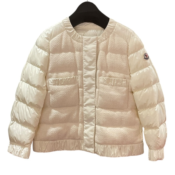 モンクレール MONCLER VEULES ツイード切り替えダウンジャケット ホワイト ナイロン レディース ダウンジャケット