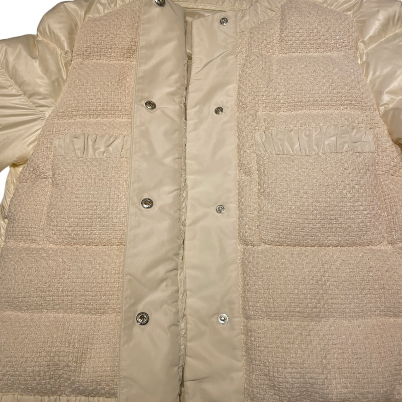 モンクレール MONCLER VEULES ツイード切り替えダウンジャケット ホワイト ナイロン レディース ダウンジャケット