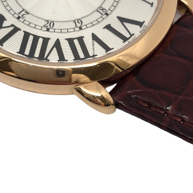 カルティエ Cartier ロンド ルイ カルティエ XL W6801004 ホワイト K18PG/革ベルト 自動巻き メンズ 腕時計