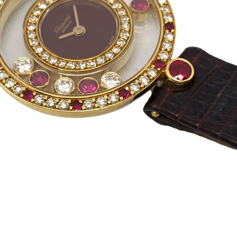 ショパール Chopard ハッピーダイヤモンド 20/4191-21 レッド K18YG/革ベルト クオーツ レディース 腕時計