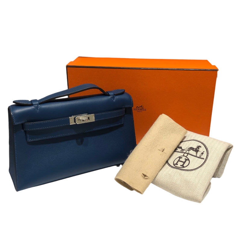 エルメス HERMES ポシェットケリー D刻 ディープブルー シルバー金具 スイフト レディース ハンドバッグ