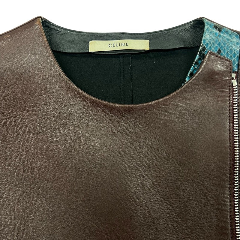 セリーヌ CELINE パイソン切替レザージャケット ブラウン レザー レディース その他アウター
