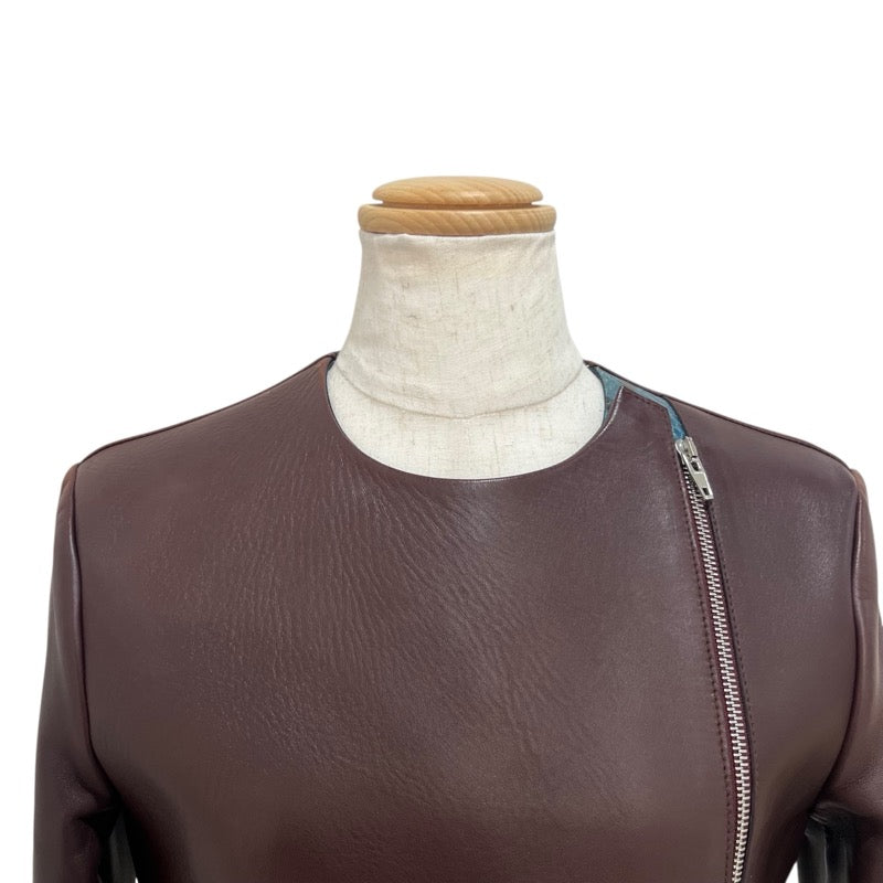 セリーヌ CELINE パイソン切替レザージャケット ブラウン レザー レディース その他アウター