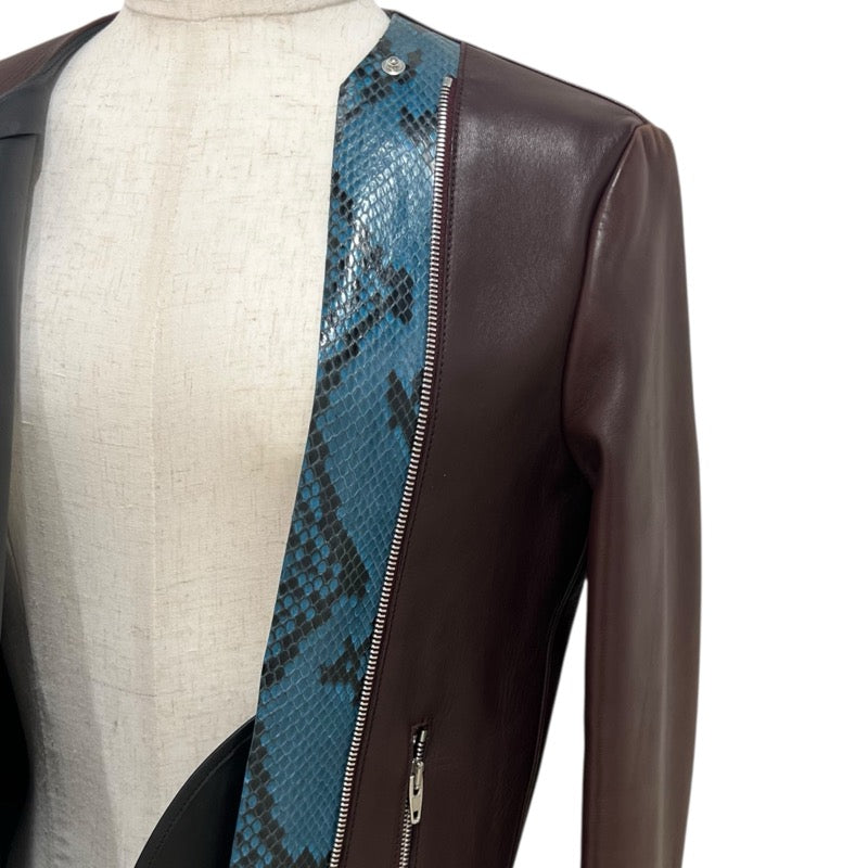 セリーヌ CELINE パイソン切替レザージャケット ブラウン レザー レディース その他アウター