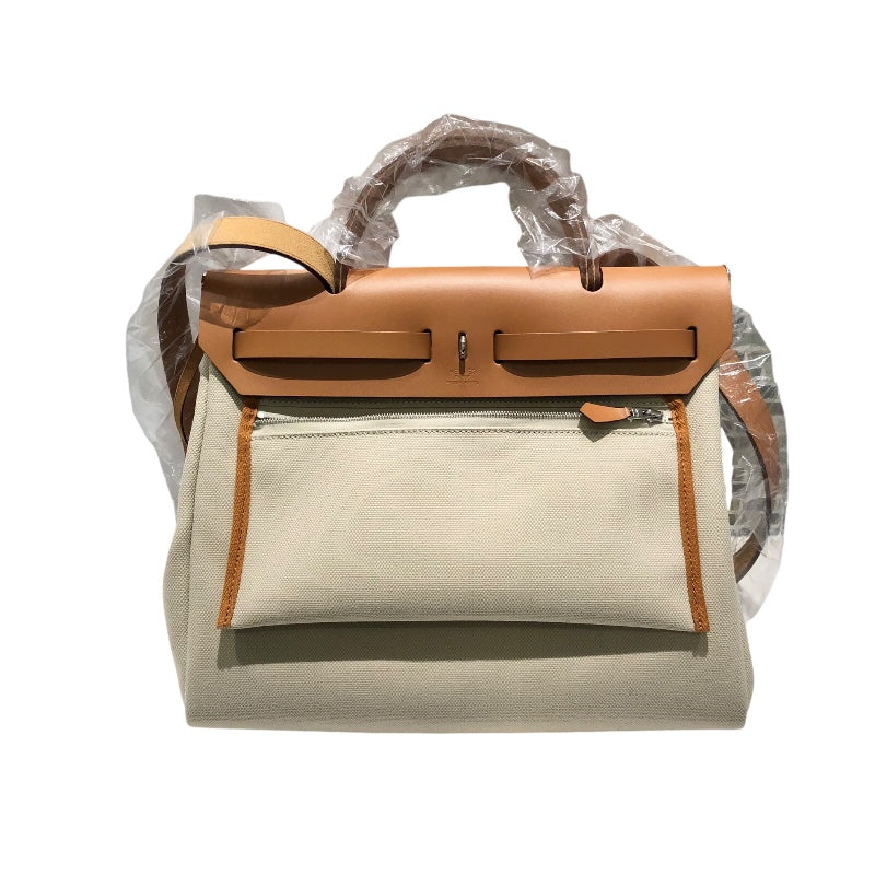 エルメス HERMES エールバッグ B刻 ナチュラル/シルバー金具 トワル/カーフ レディース ショルダーバッグ