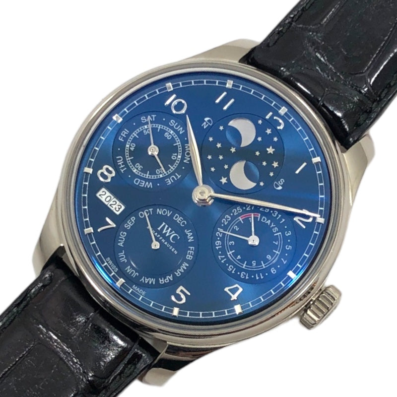 インターナショナルウォッチカンパニー IWC ポルトギーゼ パーペチュアルカレンダー IW503401 ブルー  K18WG/革ベルト 自動巻き メンズ 腕時計