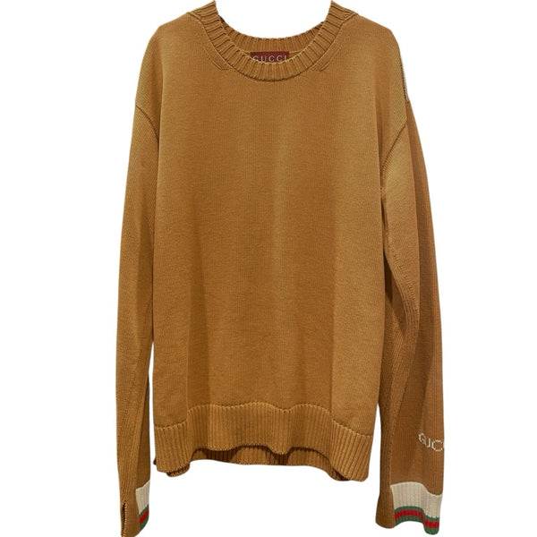 グッチ GUCCI 長袖ロゴニットセーター 784488 ブラウン コットン メンズ セーター
