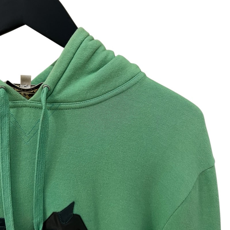 エルメス HERMES レザーパッチ スウェットパーカー グリーン コットン メンズ パーカー