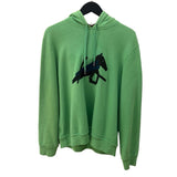 エルメス HERMES レザーパッチ スウェットパーカー グリーン コットン メンズ パーカー