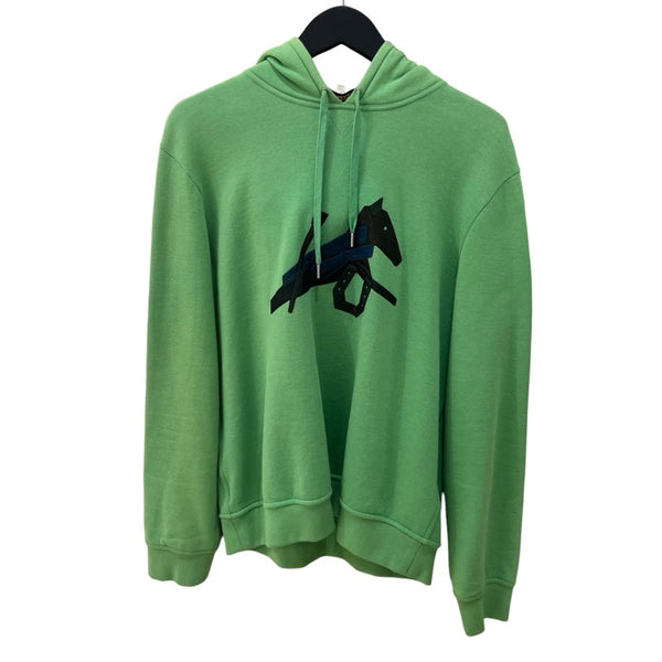 エルメス HERMES レザーパッチ スウェットパーカー グリーン コットン メンズ パーカー