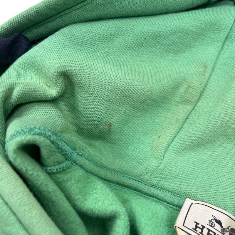 エルメス HERMES レザーパッチ スウェットパーカー グリーン コットン メンズ パーカー