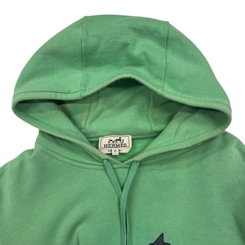 エルメス HERMES レザーパッチ スウェットパーカー グリーン コットン メンズ パーカー